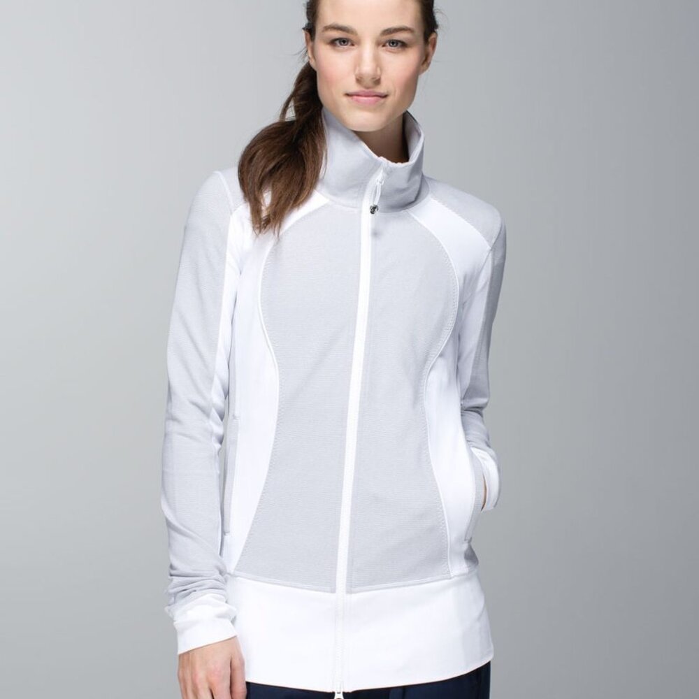 Lululemon | Nice Asana Jacket in Wee Stripe White Heathered Medium Grey / White